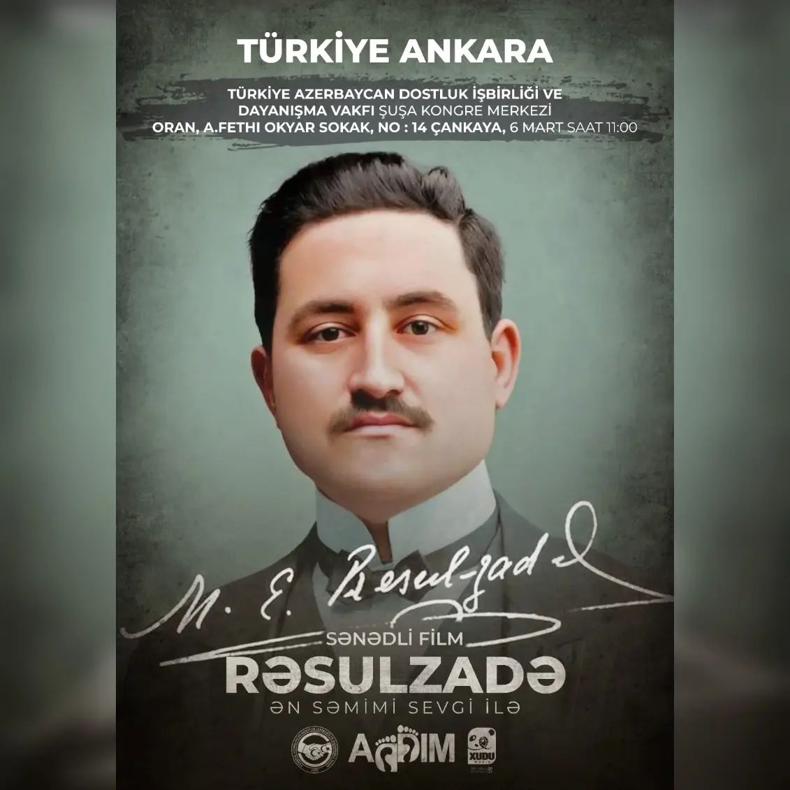 6 Mart Günü TADİV'de Mehmet Emin Resulzade Hakkında Belgesel Film Gösterimi